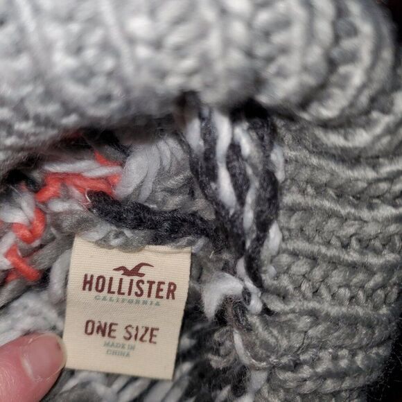 Soft & Warm Hollister fair isle Pom-pom beanie Ski hat Grey/Salmon  One-size - Picture 4 of 4